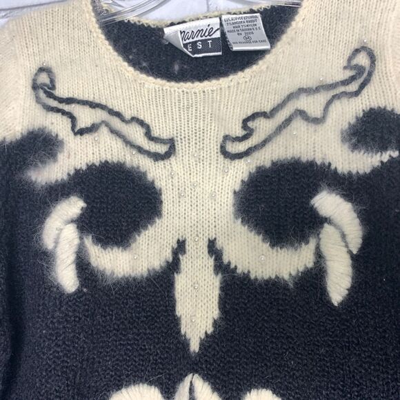 vintage 80s sweater angora rabbit wool blend black white Marnie West size medium - Picture 3 of 8